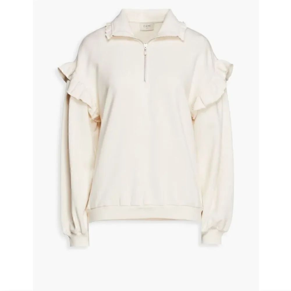 Cami NYC Margaret ruffle-trimmed  Pearl Zipper French cotton-terry sweater